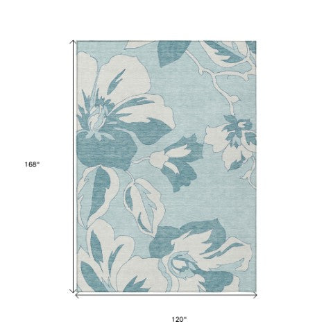 Homeroots 3' Artichoke Green Floral Washable Area Rug - Durable, Stylish Design For Indoor & Outdoor Use 10' X 14' Polyester 589577