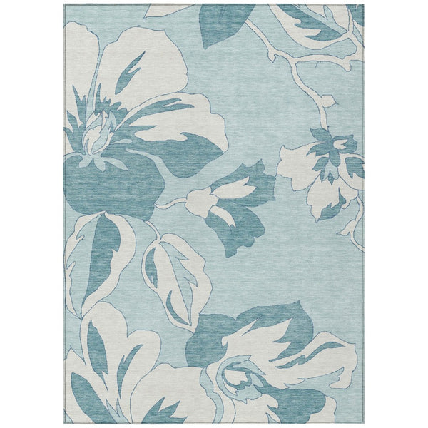 HomeRoots 5' Vibrant Teal Blue Aqua Floral Indoor Outdoor Area Rug - Washable, Durable, Pet-Friendly Design 10' X 14' 589577