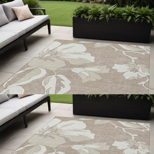 Homeroots 3' Artichoke Green Floral Washable Area Rug - Durable, Stylish Design For Indoor & Outdoor Use 5' X 8' Polyester 589579