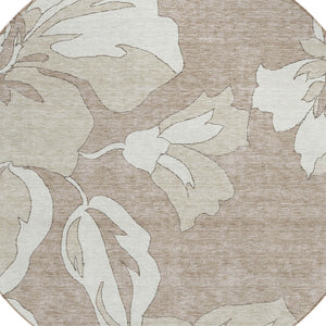 Homeroots 3' Artichoke Green Floral Washable Area Rug - Durable, Stylish Design For Indoor & Outdoor Use 8' Round Polyester 589580