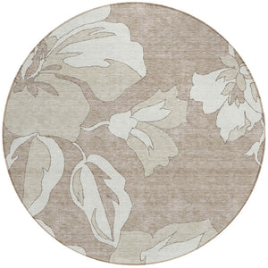 Homeroots 3' Artichoke Green Floral Washable Area Rug - Durable, Stylish Design For Indoor & Outdoor Use 8' Round Polyester 589580