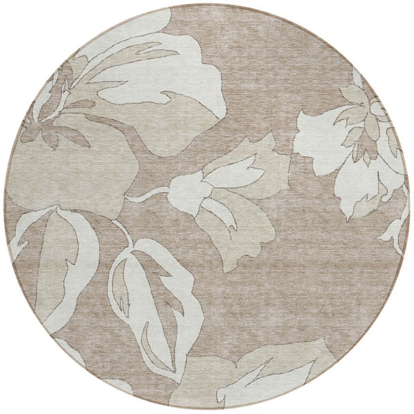 Homeroots 3' Artichoke Green Floral Washable Area Rug - Durable, Stylish Design For Indoor & Outdoor Use 8' Round Polyester 589580