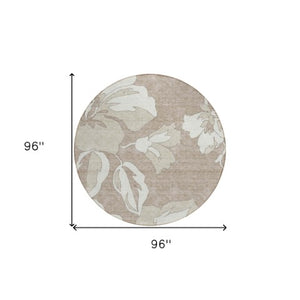 Homeroots 3' Artichoke Green Floral Washable Area Rug - Durable, Stylish Design For Indoor & Outdoor Use 8' Round Polyester 589580