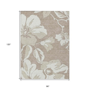 Homeroots 3' Artichoke Green Floral Washable Area Rug - Durable, Stylish Design For Indoor & Outdoor Use 8' X 10' Polyester 589581