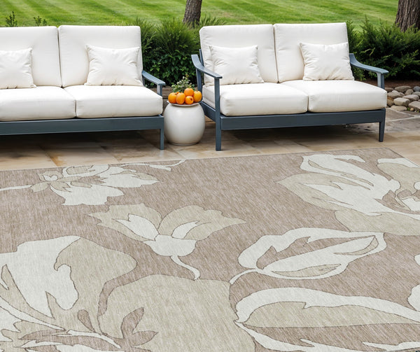 Homeroots 3' Artichoke Green Floral Washable Area Rug - Durable, Stylish Design For Indoor & Outdoor Use 9' X 12' Polyester 589582