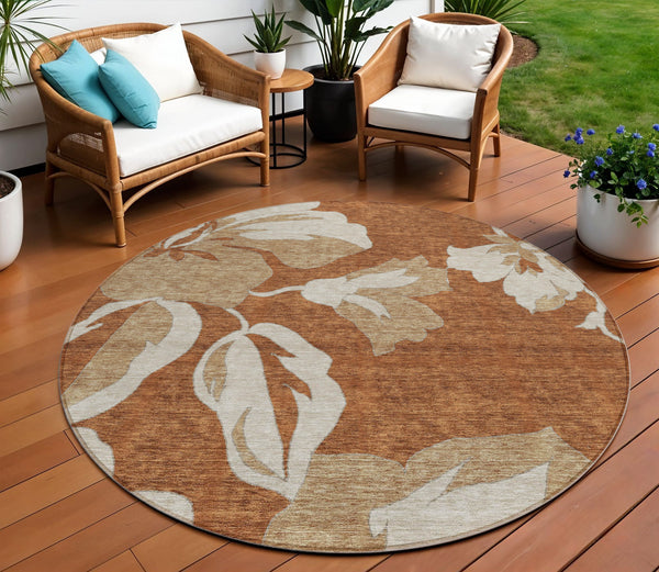 Homeroots 3' Artichoke Green Floral Washable Area Rug - Durable, Stylish Design For Indoor & Outdoor Use 8' Round Polyester 589586