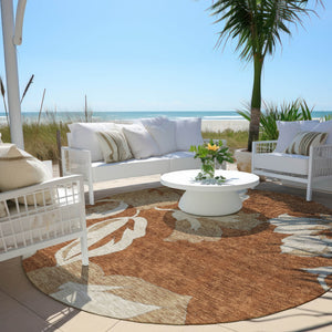 Homeroots 3' Artichoke Green Floral Washable Area Rug - Durable, Stylish Design For Indoor & Outdoor Use 8' Round Polyester 589586