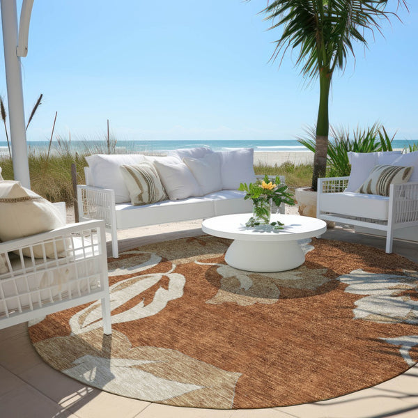 Homeroots 3' Artichoke Green Floral Washable Area Rug - Durable, Stylish Design For Indoor & Outdoor Use 8' Round Polyester 589586