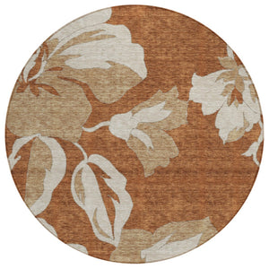 HomeRoots 5' Terra Cotta and Beige Floral Indoor Outdoor Area Rug – Durable, Washable, and Stylish Accent Piece 8' Round 589586