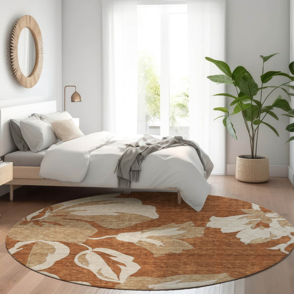 Homeroots 3' Artichoke Green Floral Washable Area Rug - Durable, Stylish Design For Indoor & Outdoor Use 8' Round Polyester 589586