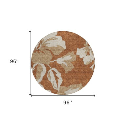 Homeroots 3' Artichoke Green Floral Washable Area Rug - Durable, Stylish Design For Indoor & Outdoor Use 8' Round Polyester 589586