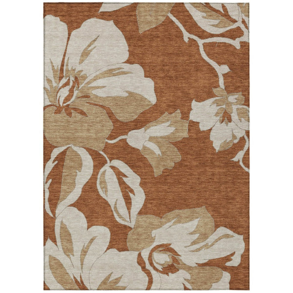 HomeRoots 9' Terra Cotta and Beige Floral Washable Area Rug - Durable, Stain-Resistant for Indoor and Outdoor Use 9' X 12' 589588