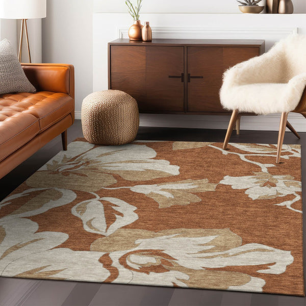 Homeroots 3' Artichoke Green Floral Washable Area Rug - Durable, Stylish Design For Indoor & Outdoor Use 9' X 12' Polyester 589588