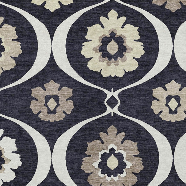 Homeroots 3' Black Ivory And Taupe Medallion Washable Area Rug For Indoor And Outdoor Spaces, Durable Design 3' X 5' Polyester 589590