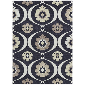 Homeroots 3' Black Ivory And Taupe Medallion Washable Area Rug For Indoor And Outdoor Spaces, Durable Design 5' X 8' Polyester 589591