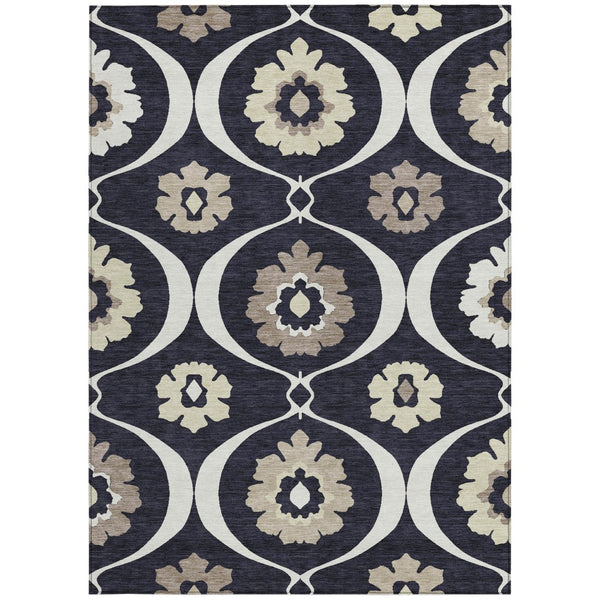 Homeroots 3' Black Ivory And Taupe Medallion Washable Area Rug For Indoor And Outdoor Spaces, Durable Design 5' X 8' Polyester 589591