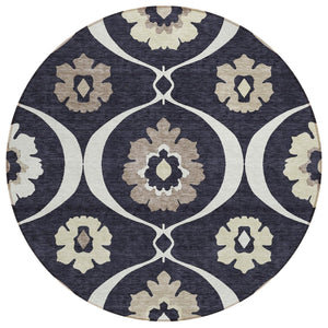 HomeRoots 5' Durable Black Ivory Taupe Medallion Washable Indoor Outdoor Area Rug for Stylish Spaces 8' Round 589592