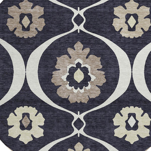 Homeroots 3' Black Ivory And Taupe Medallion Washable Area Rug For Indoor And Outdoor Spaces, Durable Design 8' Round Polyester 589592