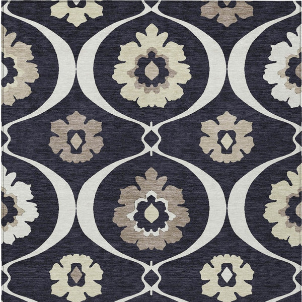 Homeroots 3' Black Ivory And Taupe Medallion Washable Area Rug For Indoor And Outdoor Spaces, Durable Design 8' X 10' Polyester 589593