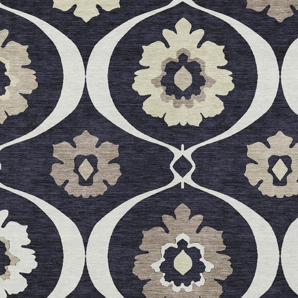 Homeroots 3' Black Ivory And Taupe Medallion Washable Area Rug For Indoor And Outdoor Spaces, Durable Design 8' X 10' Polyester 589593