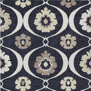 Homeroots 3' Black Ivory And Taupe Medallion Washable Area Rug For Indoor And Outdoor Spaces, Durable Design 9' X 12' Polyester 589594