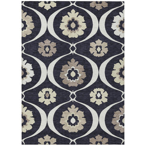 HomeRoots 9' Stylish Black Ivory and Taupe Medallion Washable Area Rug for Indoor and Outdoor Living Spaces 9' X 12' 589594