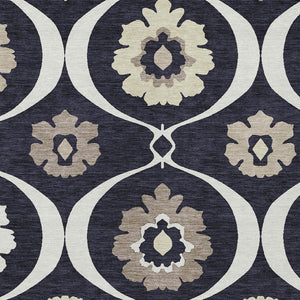 Homeroots 3' Black Ivory And Taupe Medallion Washable Area Rug For Indoor And Outdoor Spaces, Durable Design 9' X 12' Polyester 589594