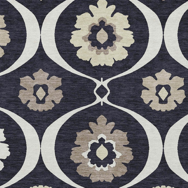 Homeroots 3' Black Ivory And Taupe Medallion Washable Area Rug For Indoor And Outdoor Spaces, Durable Design 9' X 12' Polyester 589594