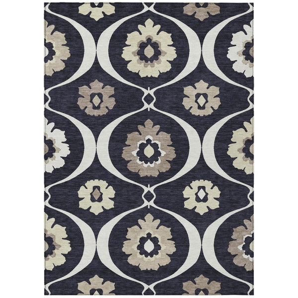 HomeRoots 5' Durable Black Ivory Taupe Medallion Washable Indoor Outdoor Area Rug for Stylish Spaces 10' X 14' 589595