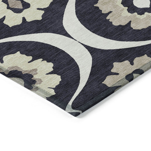 Homeroots 3' Black Ivory And Taupe Medallion Washable Area Rug For Indoor And Outdoor Spaces, Durable Design 10' X 14' Polyester 589595