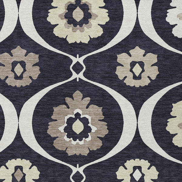 Homeroots 3' Black Ivory And Taupe Medallion Washable Area Rug For Indoor And Outdoor Spaces, Durable Design 10' X 14' Polyester 589595