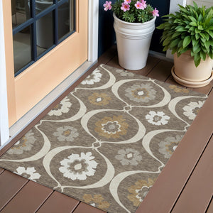 Homeroots 3' Black Ivory And Taupe Medallion Washable Area Rug For Indoor And Outdoor Spaces, Durable Design 3' X 5' Polyester 589596