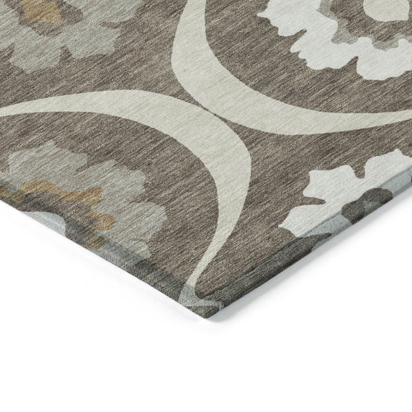 Homeroots 3' Black Ivory And Taupe Medallion Washable Area Rug For Indoor And Outdoor Spaces, Durable Design 3' X 5' Polyester 589596