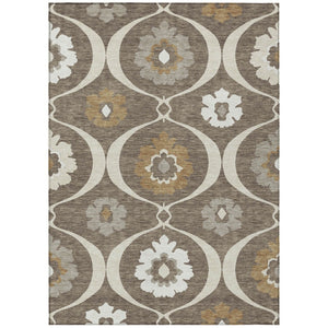 HomeRoots 5' Durable Medallion Area Rug in Brown, Beige, and Taupe - Stylish Washable Indoor/Outdoor Design 5' X 8' 589597