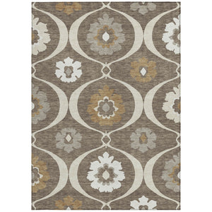 Homeroots 3' Black Ivory And Taupe Medallion Washable Area Rug For Indoor And Outdoor Spaces, Durable Design 5' X 8' Polyester 589597
