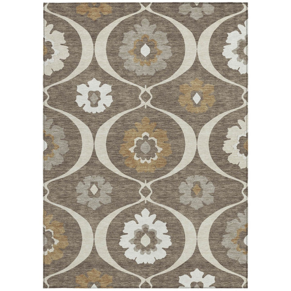 Homeroots 3' Black Ivory And Taupe Medallion Washable Area Rug For Indoor And Outdoor Spaces, Durable Design 5' X 8' Polyester 589597