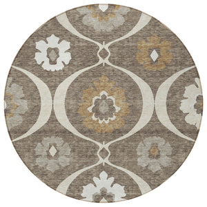 Homeroots 3' Black Ivory And Taupe Medallion Washable Area Rug For Indoor And Outdoor Spaces, Durable Design 8' Round Polyester 589598