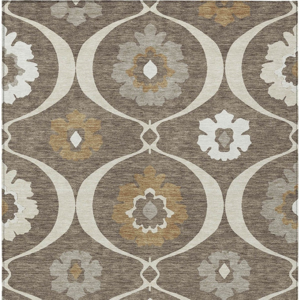 Homeroots 3' Black Ivory And Taupe Medallion Washable Area Rug For Indoor And Outdoor Spaces, Durable Design 9' X 12' Polyester 589600
