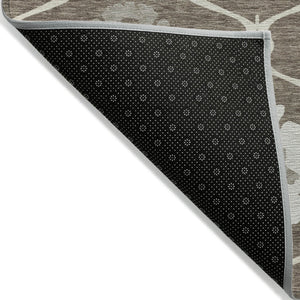 Homeroots 3' Black Ivory And Taupe Medallion Washable Area Rug For Indoor And Outdoor Spaces, Durable Design 9' X 12' Polyester 589600