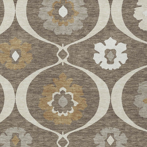 Homeroots 3' Black Ivory And Taupe Medallion Washable Area Rug For Indoor And Outdoor Spaces, Durable Design 9' X 12' Polyester 589600