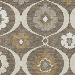 HomeRoots 5' Durable Medallion Area Rug in Brown, Beige, and Taupe - Stylish Washable Indoor/Outdoor Design 10' X 14' 589601