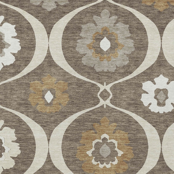 HomeRoots 5' Durable Medallion Area Rug in Brown, Beige, and Taupe - Stylish Washable Indoor/Outdoor Design 10' X 14' 589601