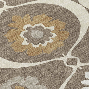 HomeRoots 5' Durable Medallion Area Rug in Brown, Beige, and Taupe - Stylish Washable Indoor/Outdoor Design 10' X 14' 589601