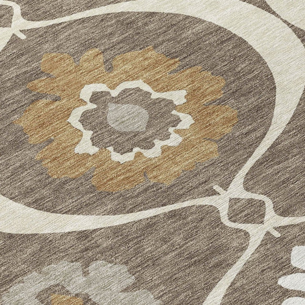 HomeRoots 5' Durable Medallion Area Rug in Brown, Beige, and Taupe - Stylish Washable Indoor/Outdoor Design 10' X 14' 589601