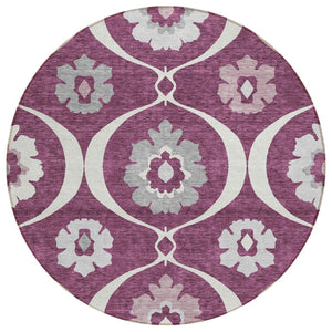 HomeRoots 5' Elegant Eggplant Ivory Gray Medallion Area Rug - Washable, Durable, Indoor & Outdoor Use 8' Round 589604