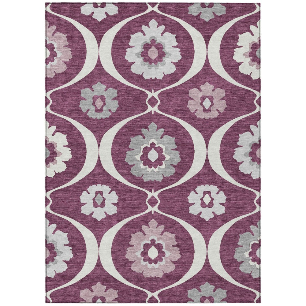 HomeRoots 5' Elegant Eggplant Ivory Gray Medallion Area Rug - Washable, Durable, Indoor & Outdoor Use 8' X 10' 589605