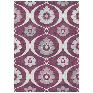 HomeRoots 5' Elegant Eggplant Ivory Gray Medallion Area Rug - Washable, Durable, Indoor & Outdoor Use 8' X 10' 589605