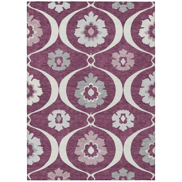 HomeRoots 5' Elegant Eggplant Ivory Gray Medallion Area Rug - Washable, Durable, Indoor & Outdoor Use 8' X 10' 589605