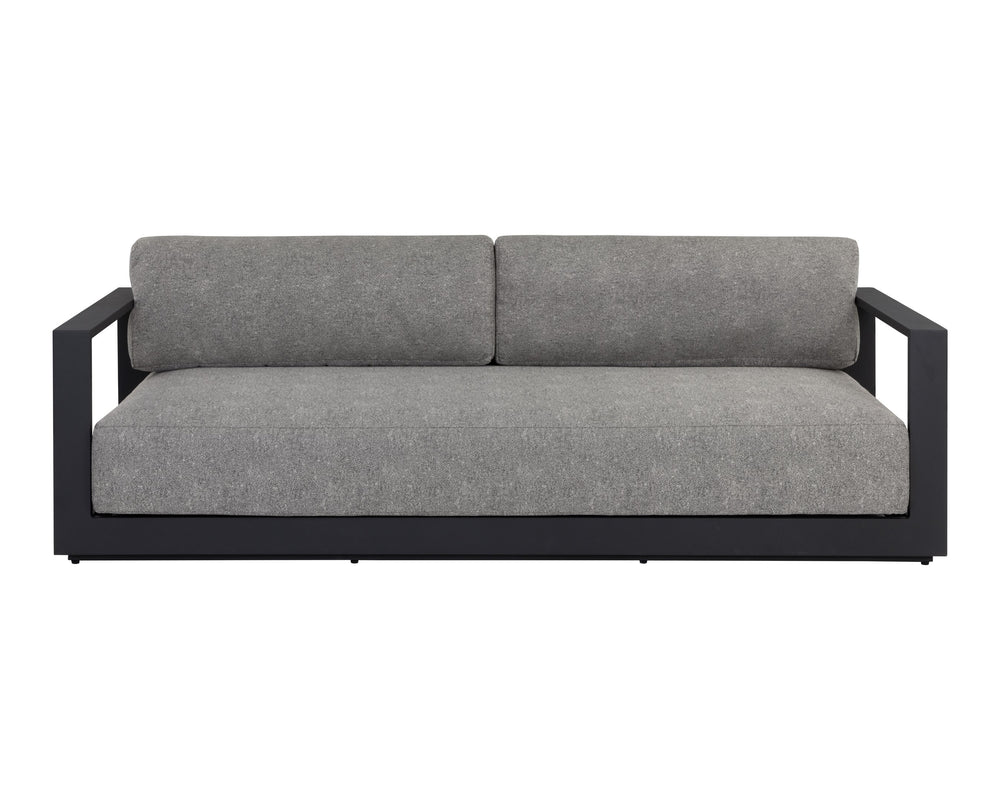 Sunpan Tavira Sofa - Modern Outdoor Comfort with UV-Resistant Fabric and Durable Powder Coated Frame Charcoal / Lanikai Salt And Pepper