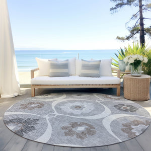 Homeroots 3' Black Ivory And Taupe Medallion Washable Area Rug For Indoor And Outdoor Spaces, Durable Design 8' Round Polyester 589610